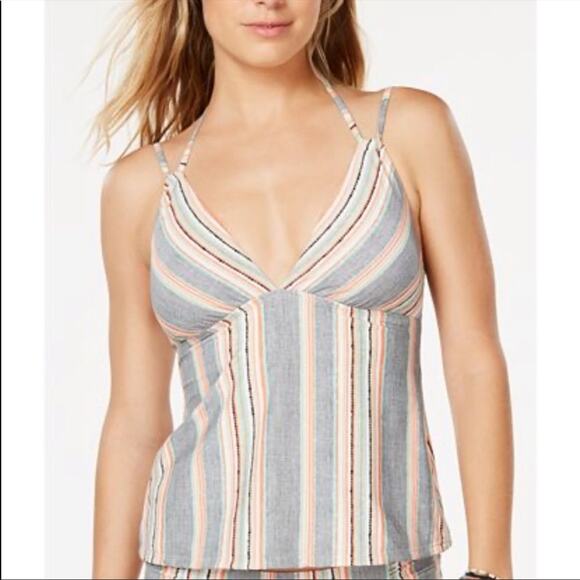 Lucky Brand Women's Gray/Black/Orange Striped Halter Tankini Swim Top sz XS - Picture 2 of 3